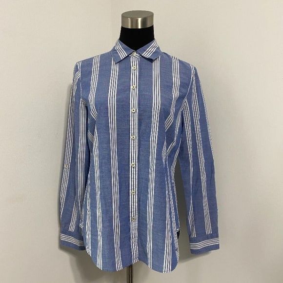 Talbots Tops - Talbots Button Down Shirt Women's 8 Blue White Striped Career Work Uniform Job
